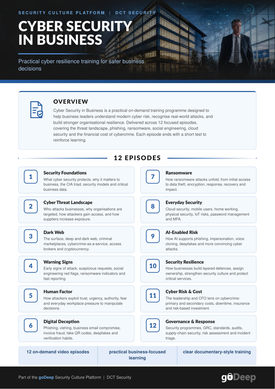 Cyber Security in Business brochure cover